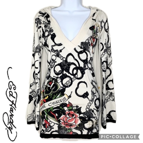 Ed Hardy Tops - ED HARDY “Life and Honor” Hooded Mini Dress size L